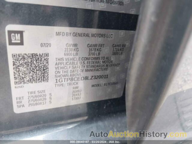 GMC SIERRA 1500 2WD  SHORT BOX ELEVATION, 1GTP8CED8LZ320011