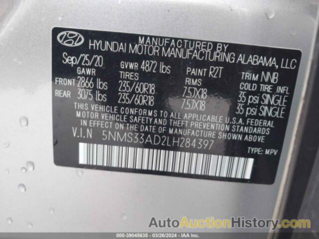 HYUNDAI SANTA FE SEL/SEL PLUS, 5NMS33AD2LH284397