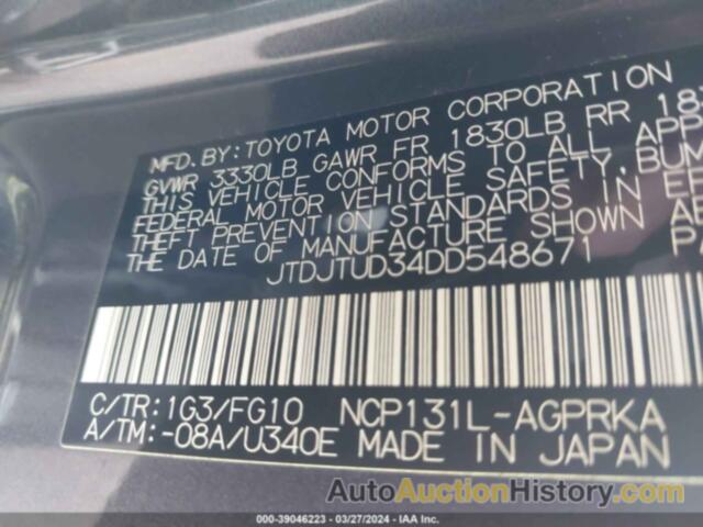 TOYOTA YARIS LE, JTDJTUD34DD548671