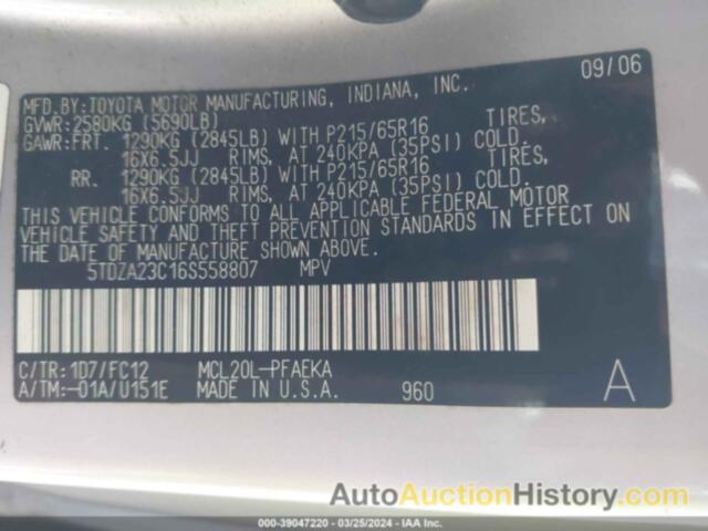 TOYOTA SIENNA LE, 5TDZA23C16S558807