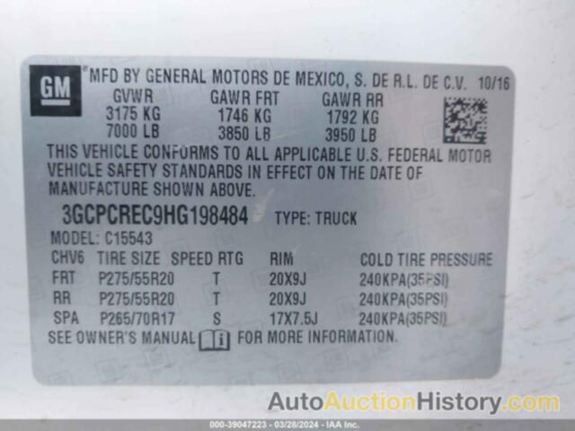 CHEVROLET SILVERADO 1500 1LT, 3GCPCREC9HG198484