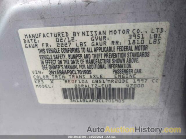 NISSAN SENTRA 2.0 SR, 3N1AB6AP0CL701905