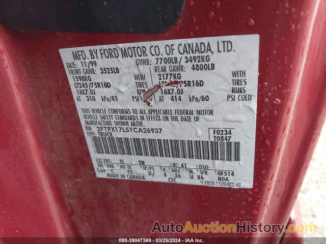 FORD F-150 LARIAT/WORK SERIES/XL/XLT, 2FTPX17L5YCA26937