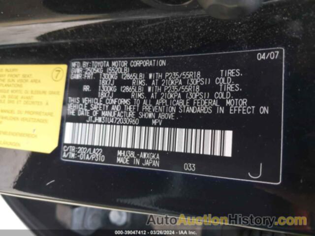 LEXUS RX 400H, JTJHW31U472030960