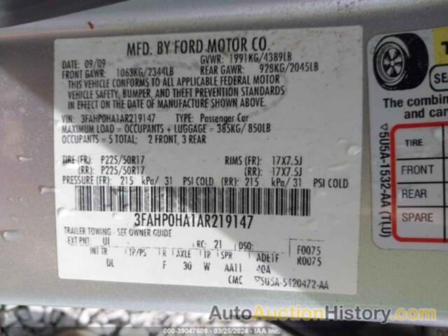 FORD FUSION SE, 3SAHP0HA1AR219147