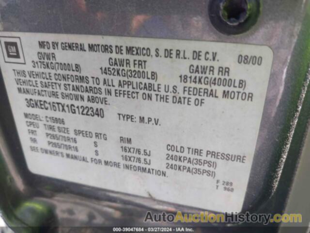 GMC YUKON XL SLT, 3GKEC16TX1G122340