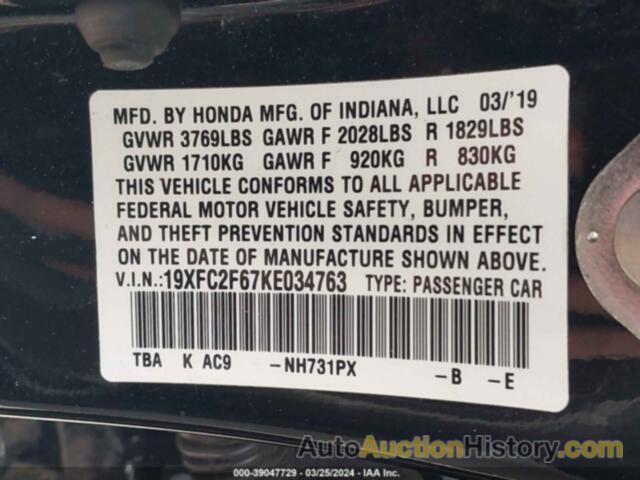 HONDA CIVIC LX, 19XFC2F67KE034763