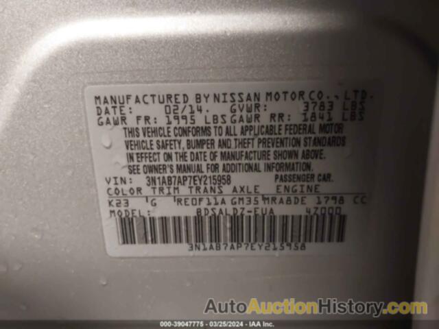 NISSAN SENTRA FE+ S/FE+ SV/S/SL/SR/SV, 3N1AB7AP7EY215958