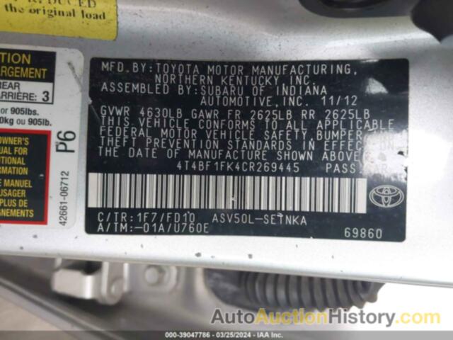 TOYOTA CAMRY LE, 4T4BF1FK4CR269445