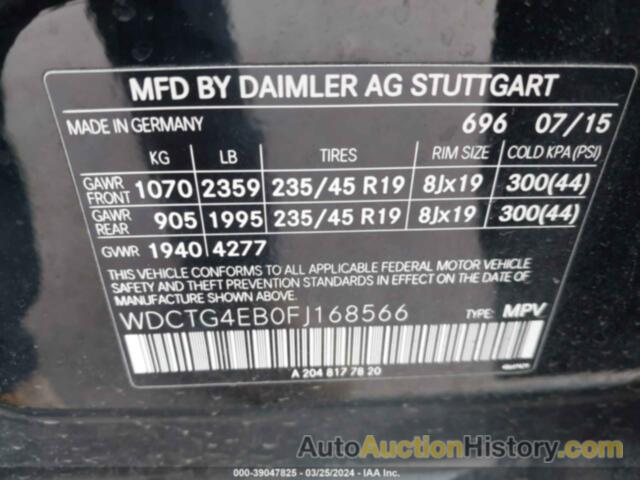 MERCEDES-BENZ GLA 250, WDCTG4EB0FJ168566