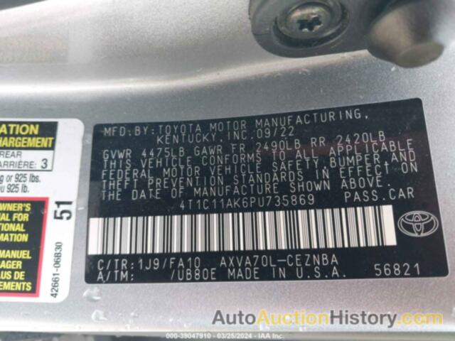 TOYOTA CAMRY LE, 4T1C11AK6PU735869