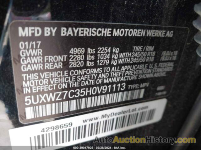 BMW X3 SDRIVE28I, 5UXWZ7C35H0V91113