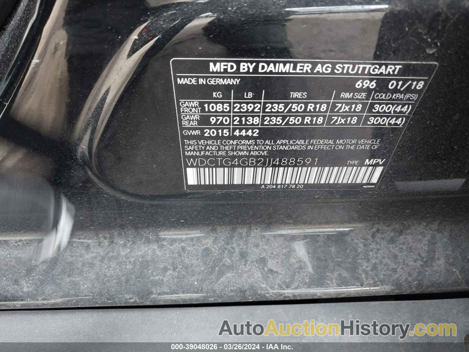 MERCEDES-BENZ GLA 250 4MATIC, WDCTG4GB2JJ488591