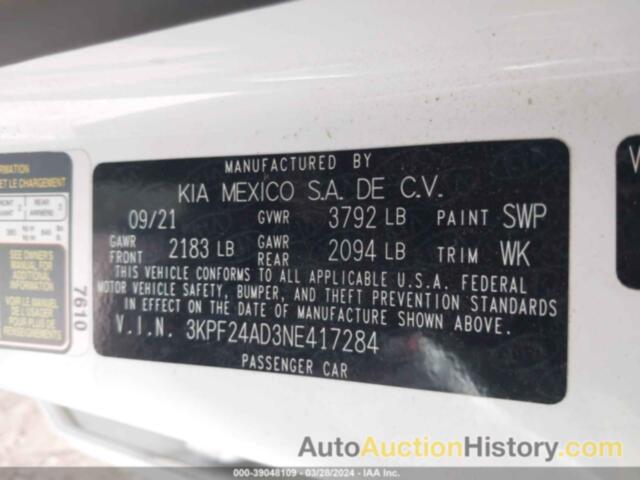 KIA FORTE LXS, 3KPF24AD3NE417284