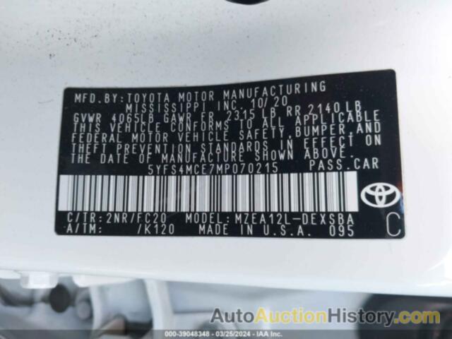 TOYOTA COROLLA SE, 5YFS4MCE7MP070215