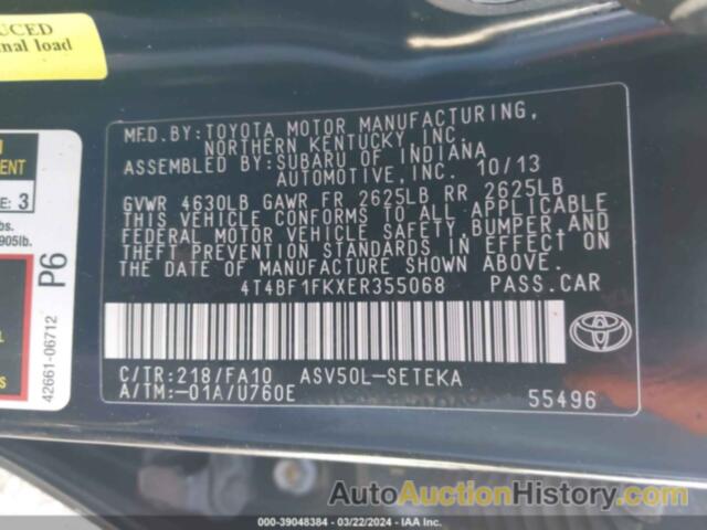 TOYOTA CAMRY L, 4T4BF1FKXER355068