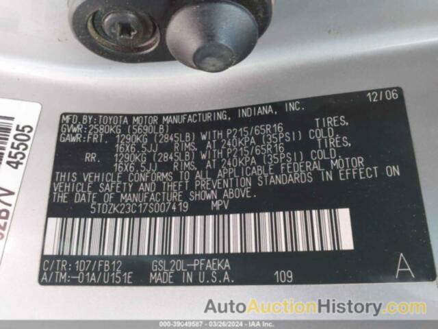 TOYOTA SIENNA CE, 5TDZK23C17S007419