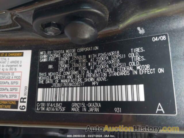 TOYOTA 4RUNNER LIMITED V6, JTEBU17R18K028277