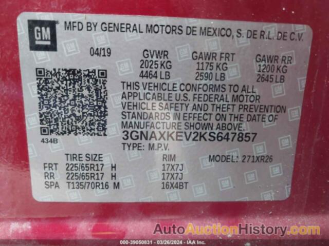 CHEVROLET EQUINOX LT, 3GNAXKEV2KS647857