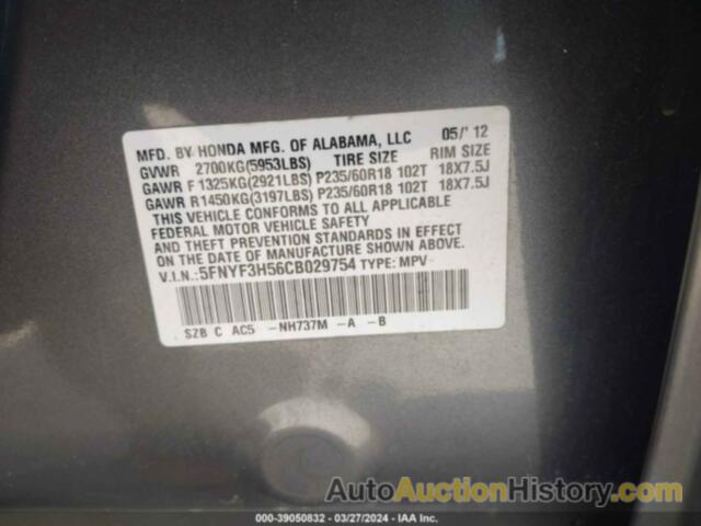 HONDA PILOT EX-L, 5FNYF3H56CB029754