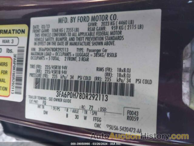 FORD FUSION SE, 3FA6P0H78DR292113