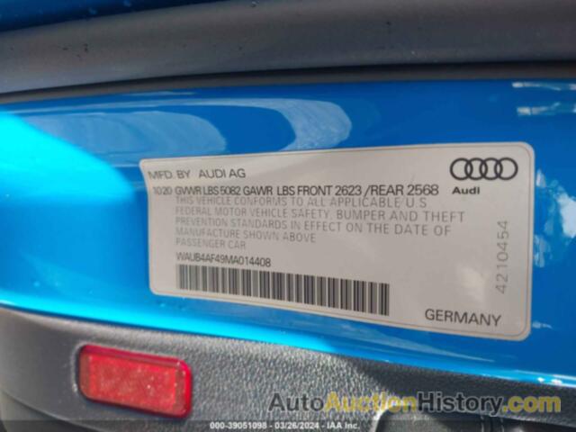 AUDI S4 PREMIUM PLUS TFSI QUATTRO TIPTRONIC, WAUB4AF49MA014408