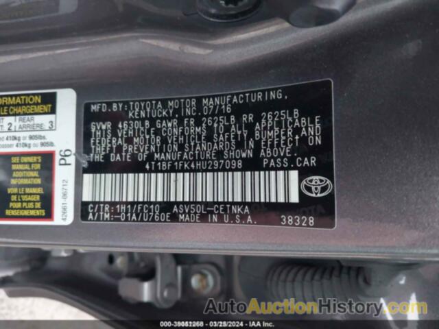 TOYOTA CAMRY LE, 4T1BF1FK4HU297098