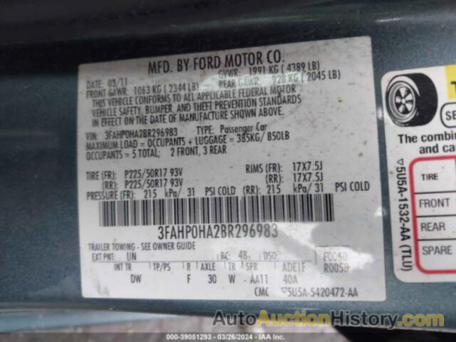 FORD FUSION SE, 3FAHP0HA2BR296983