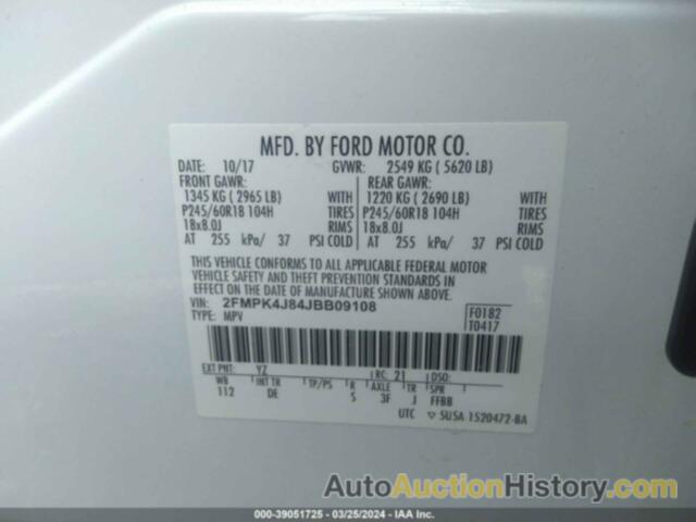 FORD EDGE SEL, 2FMPK4J84JBB09108