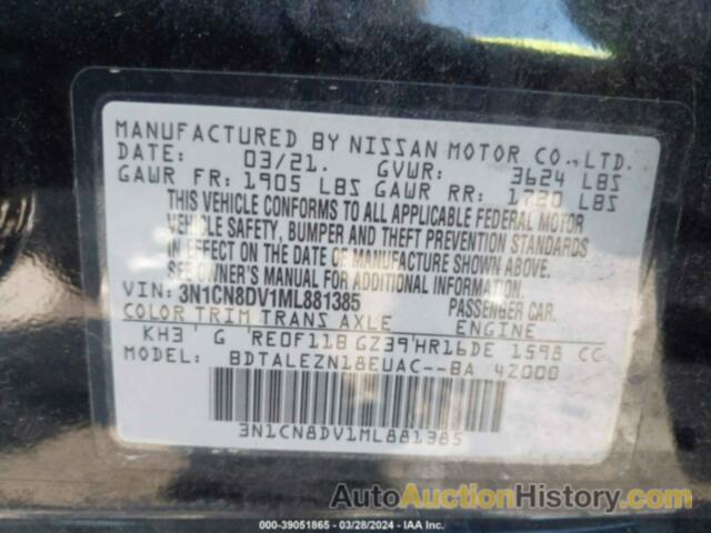 NISSAN VERSA S XTRONIC CVT, 3N1CN8DV1ML881385