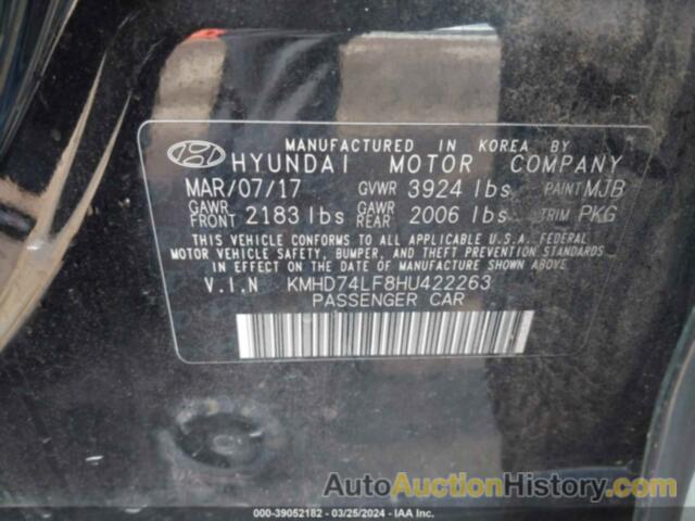 HYUNDAI ELANTRA SE, KMHD74LF8HU422263