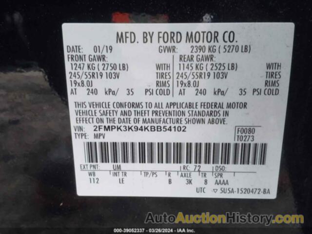 FORD EDGE TITANIUM, 2FMPK3K94KBB54102