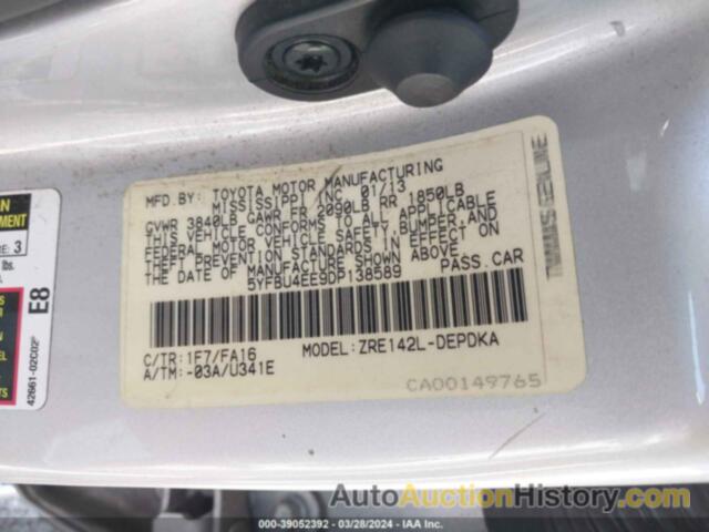 TOYOTA COROLLA L, 5YFBU4EE9DP138589