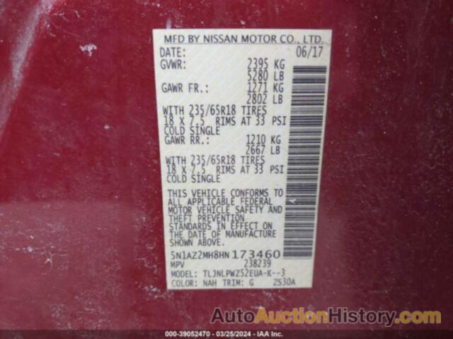 NISSAN MURANO S, 5N1AZ2MH8HN173460