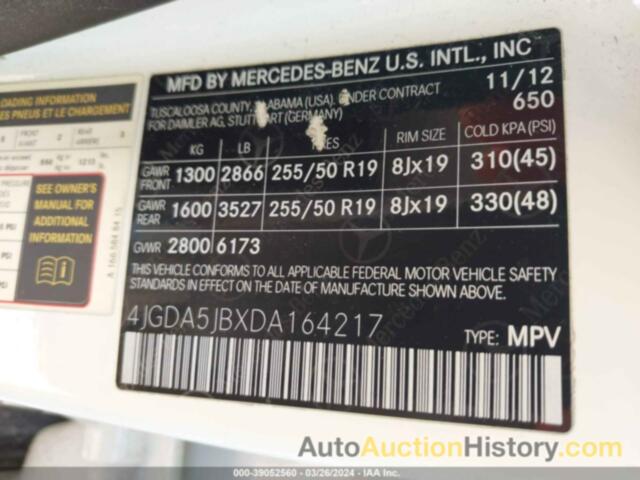 MERCEDES-BENZ ML 350, 4JGDA5JBXDA164217