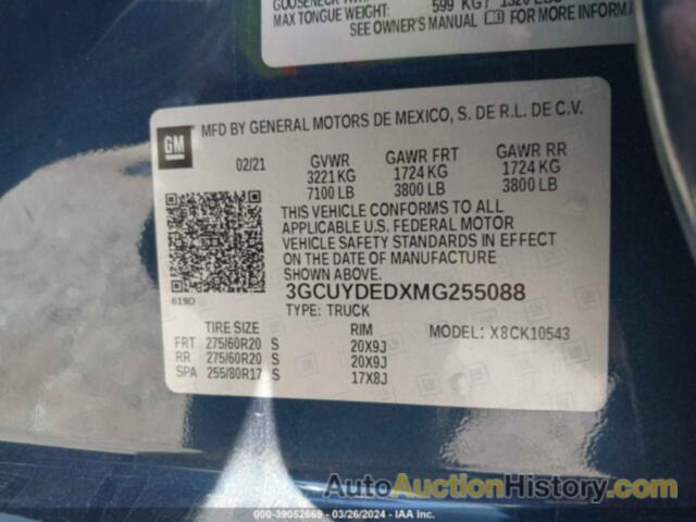 CHEVROLET SILVERADO 1500 4WD  SHORT BED LT, 3GCUYDEDXMG255088