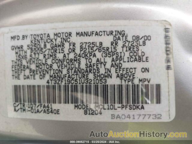 TOYOTA SIENNA CE, 4T3ZF19C51U321053