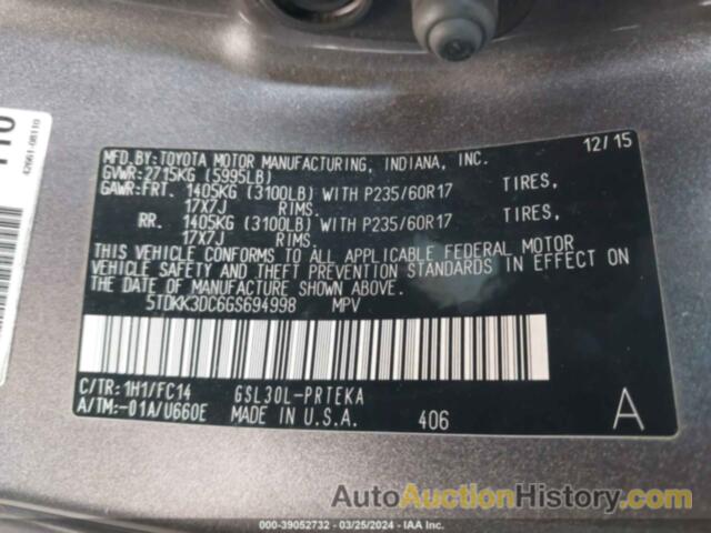 TOYOTA SIENNA LE 8 PASSENGER, 5TDKK3DC6GS694998