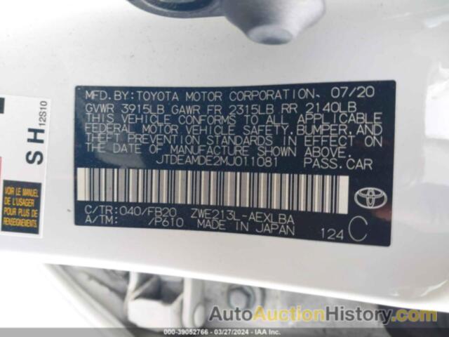 TOYOTA COROLLA HYBRID LE, JTDEAMDE2MJ011081