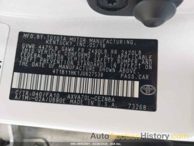 TOYOTA CAMRY L/LE/XLE/SE/XSE, 4T1B11HK1JU627538