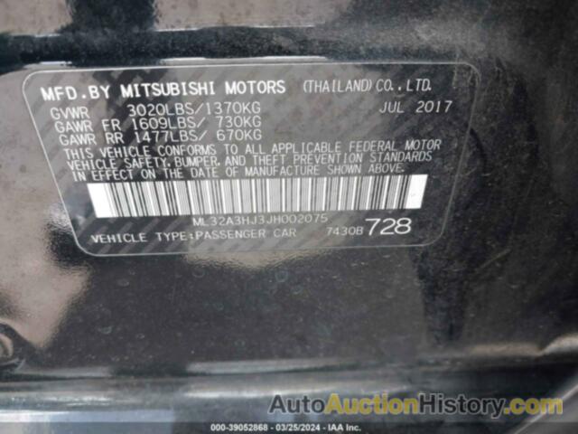 MITSUBISHI MIRAGE ES, ML32A3HJ3JH002075