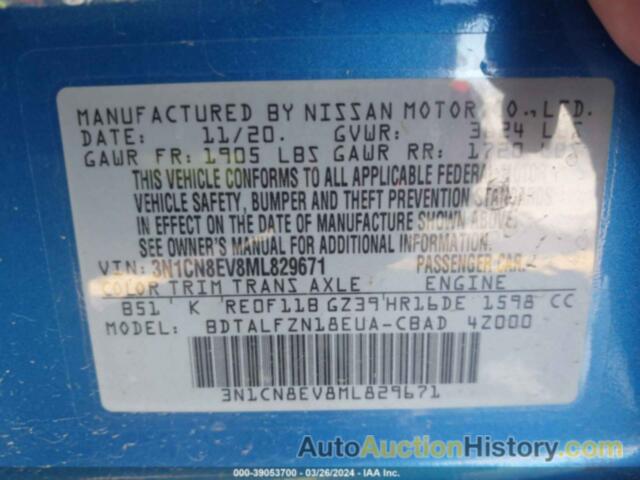 NISSAN VERSA SV, 3N1CN8EV8ML829671