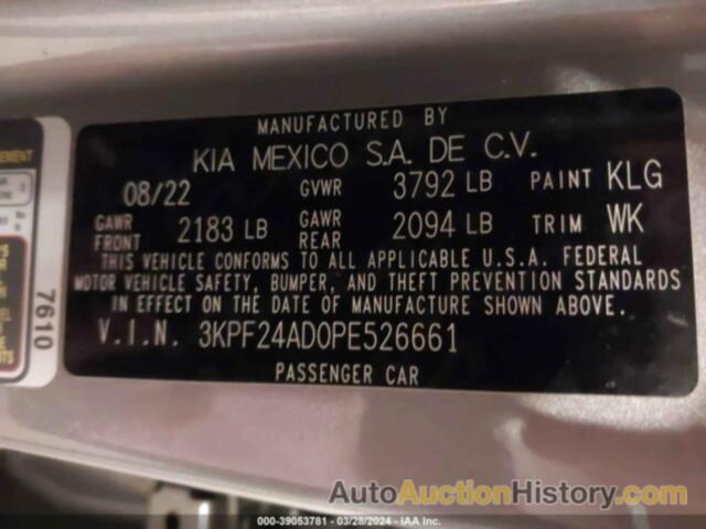 KIA FORTE LX/LXS, 3KPF24AD0PE526661