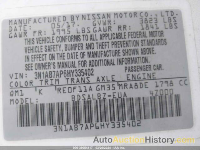 NISSAN SENTRA S, 3N1AB7AP6HY335402