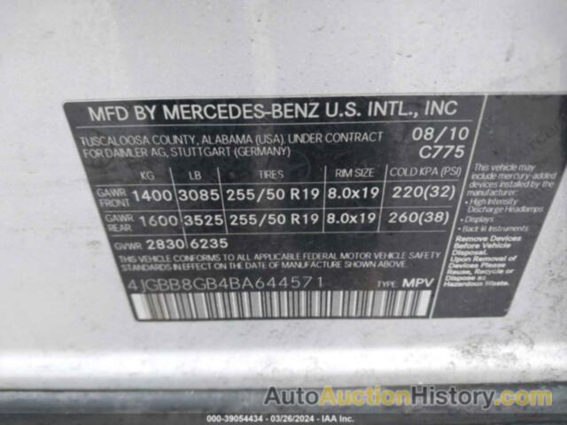 MERCEDES-BENZ ML 350 4MATIC, 4JGBB8GB4BA644571