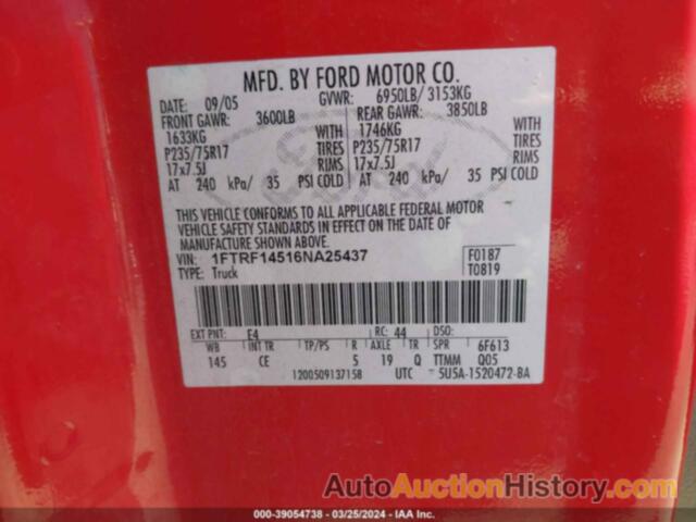 FORD F-150 FX4/XL/XLT, 1FTRF14516NA25437