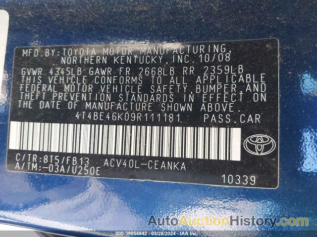 TOYOTA CAMRY LE, 4T4BE46K09R111181