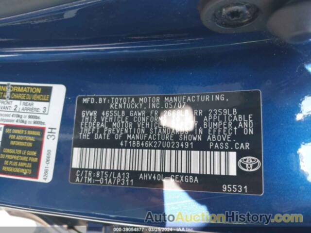 TOYOTA CAMRY HYBRID, 4T1BB46K27U023491