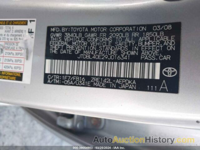 TOYOTA COROLLA LE/XLE, JTDBL40E29J016341