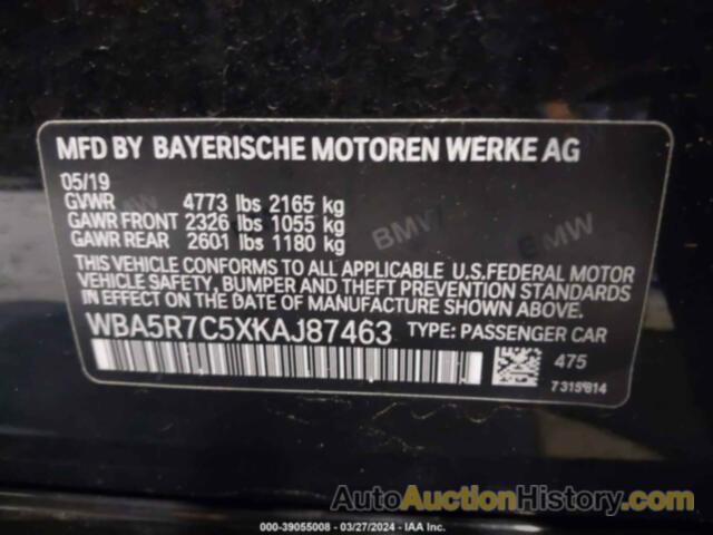 BMW 330I XDRIVE, WBA5R7C5XKAJ87463